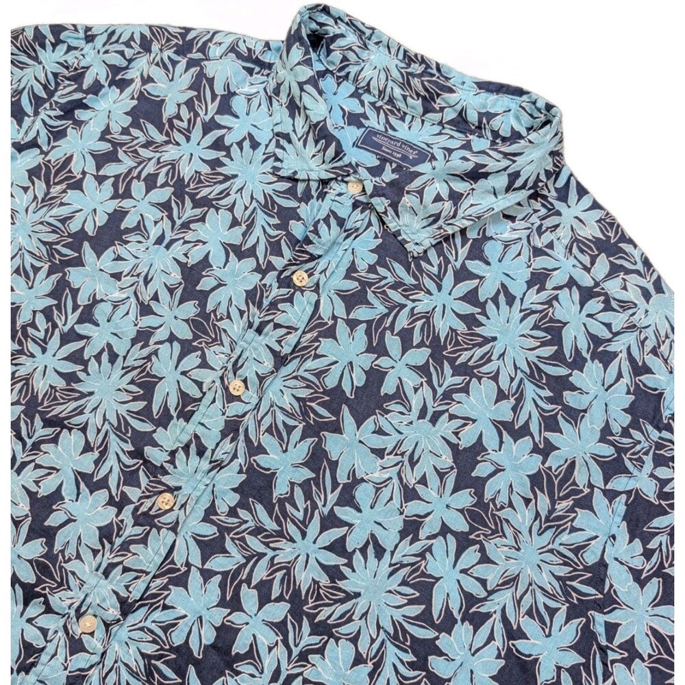 Vineyard Vines Button Down Men's Size 3XB Blue Floral Tropical Linen S/S Shirt